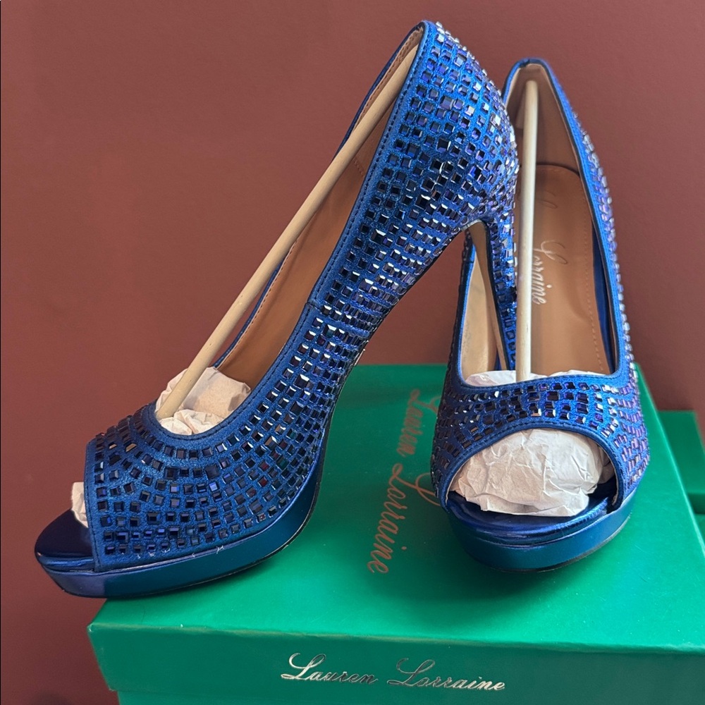 Lauren Lorraine Blue Peep Toe Heels - Picture 5 of 5
